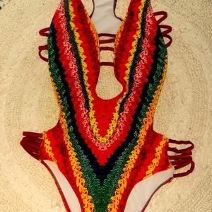 Rasta one piece strappy bathing suit